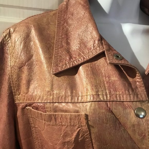 Pink / Beige Distressed Real Leather Jacket - Picture 2 of 4